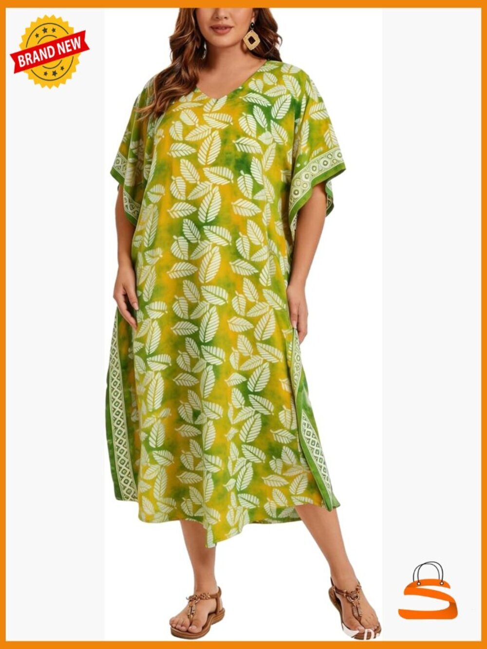 Plus Size Hand Blocked Batik Rayon Caftan Maxi Loungewear Dress 3X-4X